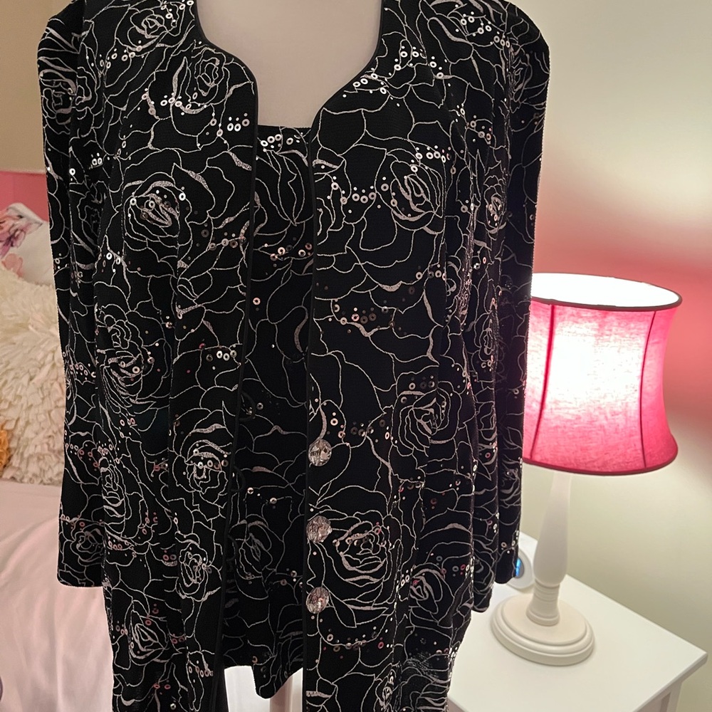 Alex Evenings Black and Silver Floral Jacket set.